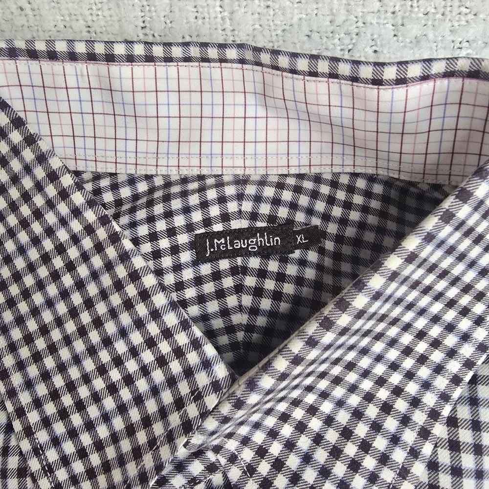 J.McLaughlin Men's XL Brown Blue Plaid 100%Cotton Button Down Pocket Long Sleeve - Picture 6 of 12